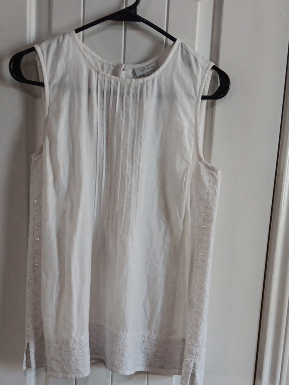 J.Jill Love Linen White Sleeveless Embroidered Sequin Boho Top XS Y2K